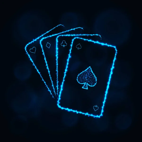 Icono Cartas Juego Cuatro Cartas Juego Símbolo Del Casino Luces — Vector de stock