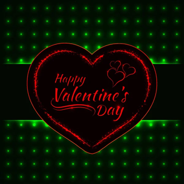 Joyeux Valentines Carte Lumières Vertes Coeur Rouge Texte Lumières Design — Image vectorielle