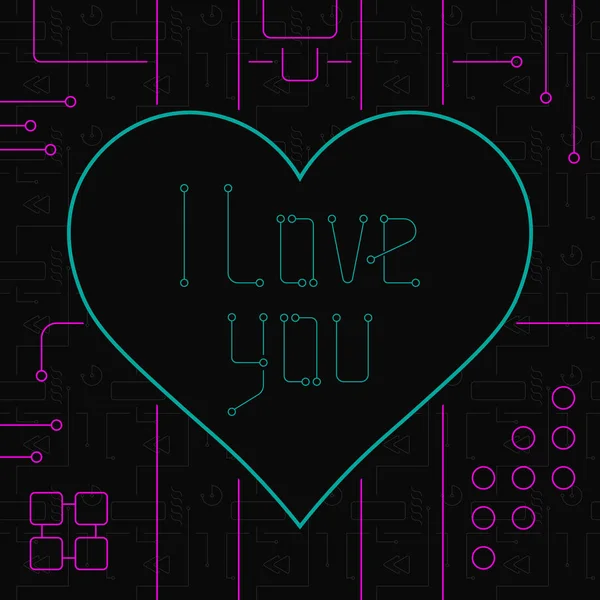 Tarjeta Felicitación Love You Day Líneas Geometría Estilo Art Techno — Vector de stock