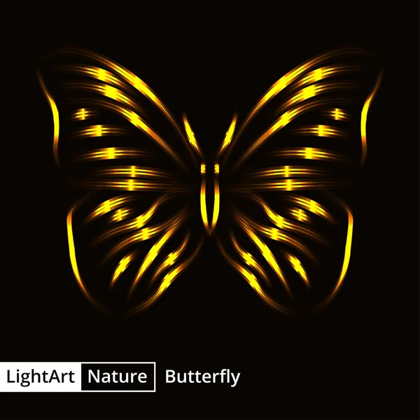 Motýl Silueta Zlata Světla Černém Pozadí — Stockový vektor