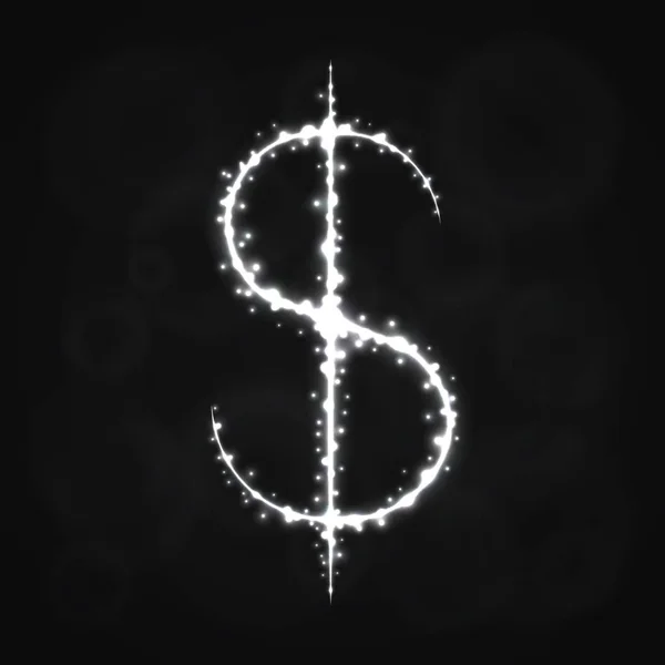 Dollar Currency Sign Illustration Icône Lumières Silhouette Sur Fond Sombre — Image vectorielle