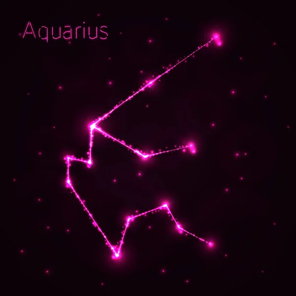 Aquarius Ikona Ilustracja Różowy Sylwetka Światła Ciemnym Tle Świecące Linie — Wektor stockowy