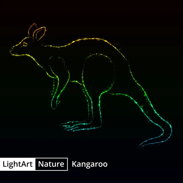 Kangaroo Silhouette Gradient Lights Black Background — Stock Vector