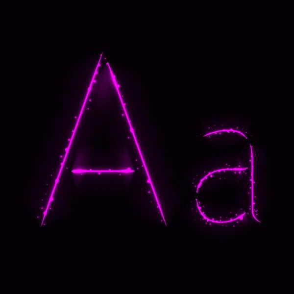 Alfabeto Púrpura Letras Luces Sobre Fondo Oscuro — Vector de stock