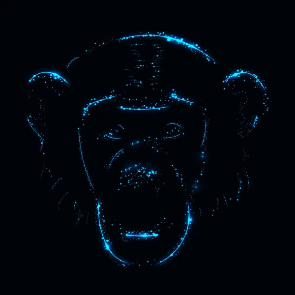 stock vector Monkey silhouette of azure lights on dark background