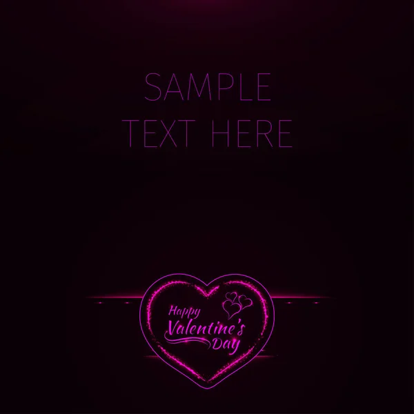幸せなバレンタインデー マゼンタ暗い背景のカード 心およびテキストのライト デザインが点灯します — ストックベクタ