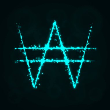 para birimi işareti illüstrasyon simge, ışıklar siluet koyu arka plan üzerinde kazandı. Parlayan çizgileri ve noktaları