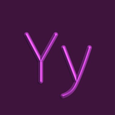 Alfabe Y harfini mor renkli ışıklar, pürüzsüz gölge ile 3d çizgi