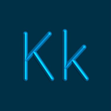 Alfabe K harflerin mavi renkli ışıklar, pürüzsüz gölge ile 3d çizgi