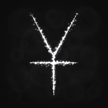  Yen para birimi işareti illüstrasyon simge, koyu arka plan üzerinde ışıklar siluet. Parlayan çizgileri ve noktaları