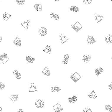 Casino serbest çizimler seamless modeli. Doodle tarzı desen kumar. Duvar kağıtları, ambalaj, tekstil baskı, arka planlar için elle çizilmiş öğeleri karalamalar tasarım. Vektör çizim.