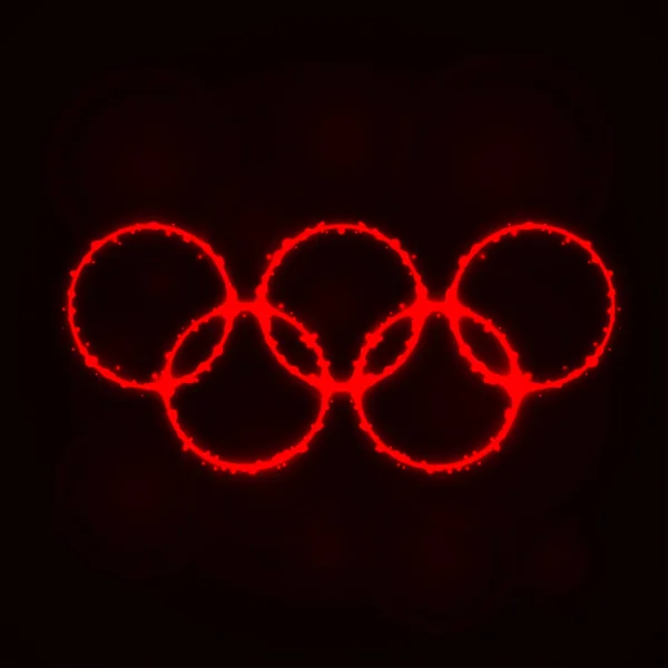 Ilustracja Wektorowa Kół Olimpijskich Czerwony Kolor Sylwetka Światła Ciemnym Tle — Wektor stockowy
