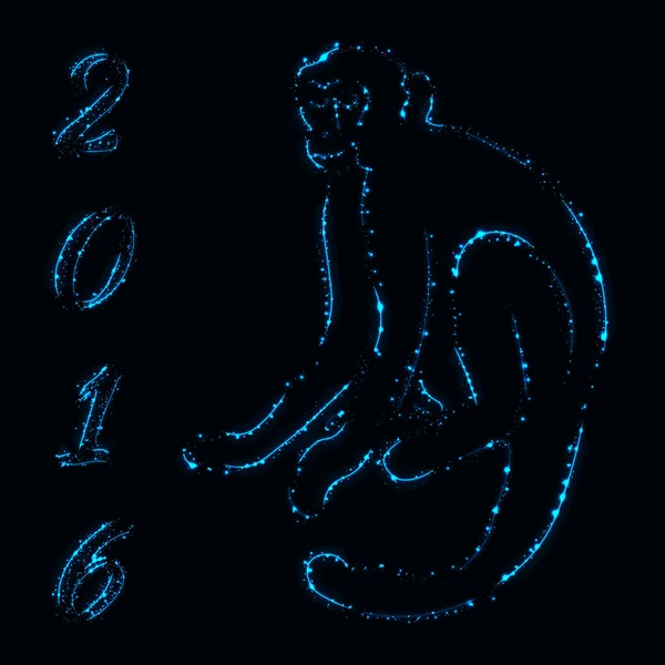 Силует Мавпи 2016 Блакитних Вогнів Темному Фоні — стоковий вектор