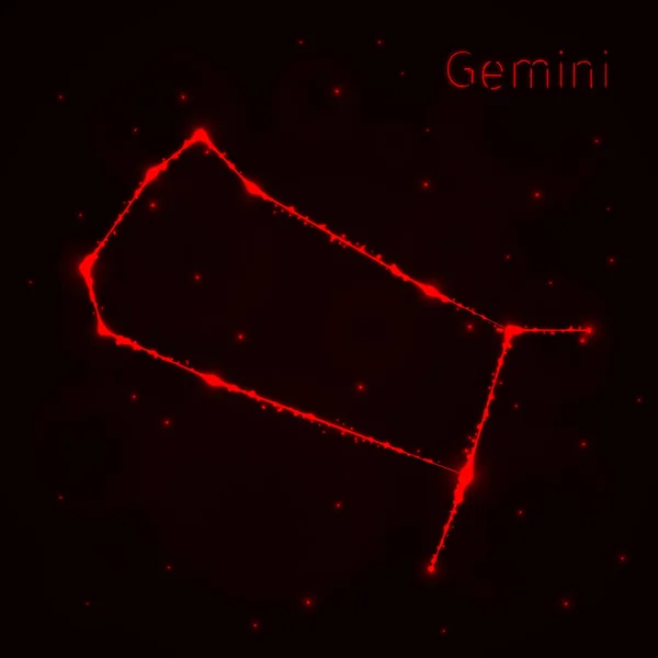 Gemini Illustration Symbol Rotes Licht Silhouette Auf Dunklem Hintergrund Leuchtende — Stockvektor