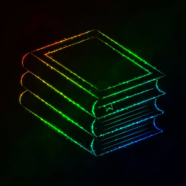 Knihy Ilustrace Ikona Barevná Světla Silueta Tmavém Pozadí Zářící Čáry — Stockový vektor