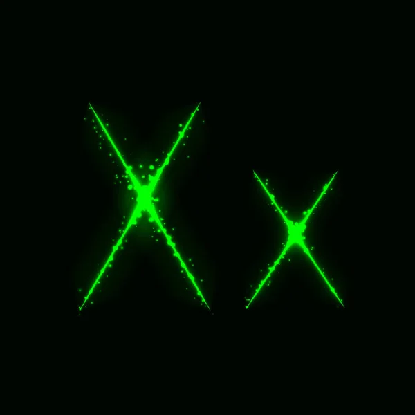 暗い背景のライトの緑のアルファベットの の文字 — ストックベクタ
