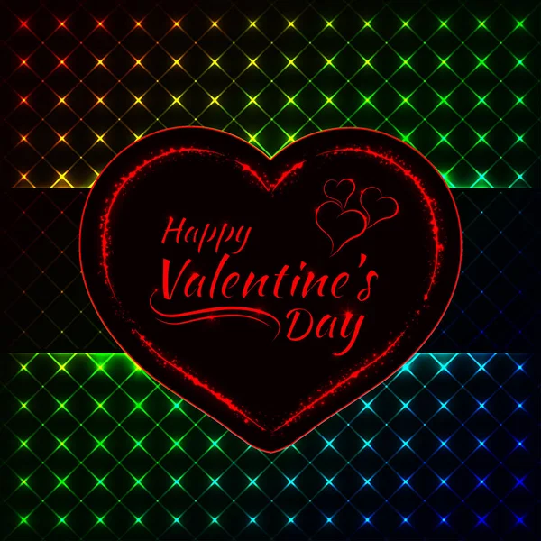 Feliz Día San Valentín Gradiente Luces Tarjeta Corazón Texto Luces — Vector de stock