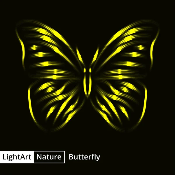 Motýl Siluetu Žluté Kontrolky Černém Pozadí — Stockový vektor