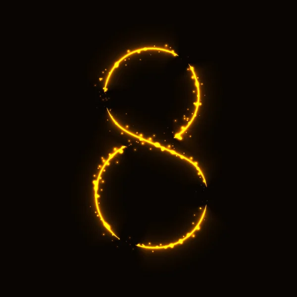 Number Symbol Gold Lights Dark Background — Stock Vector