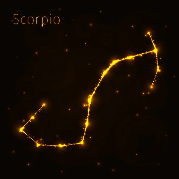 Scorpion Illustration Icône Lumières Silhouette Sur Fond Sombre Lignes Points — Image vectorielle