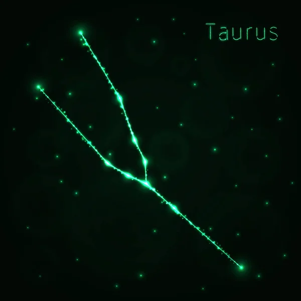 Taurus Ábra Ikon Zöld Led Sziluett Sötét Háttér Előtt Izzó — Stock Vector