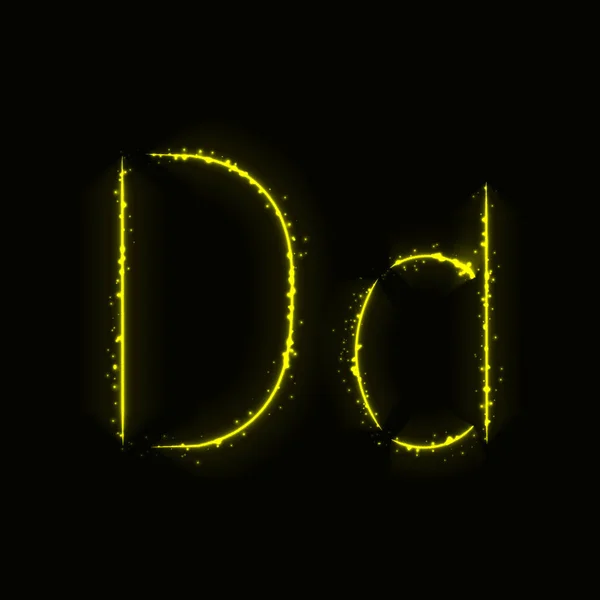 Alfabet Kuning Huruf Dari Lampu Pada Latar Belakang Gelap - Stok Vektor