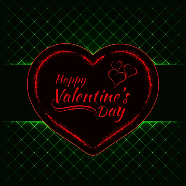 Felice San Valentino Green Lights Card Cuore Rosso Testo Luci — Vettoriale Stock