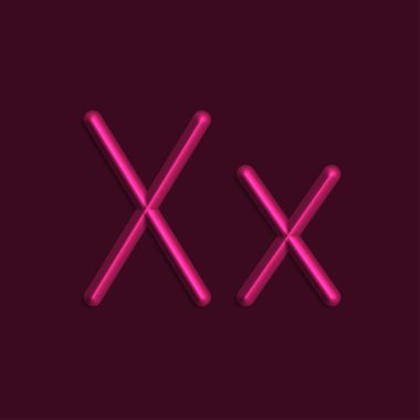 Alfabe X harfini pembe renkli ışıklar, pürüzsüz gölge ile 3d çizgi