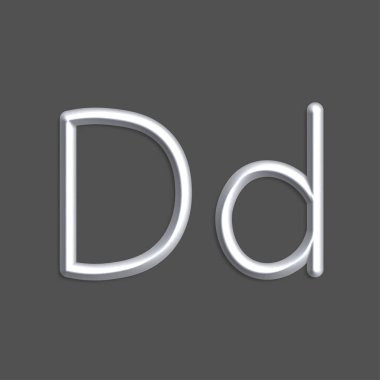 Alfabe D harfleri gri renkli ışıklar, pürüzsüz gölge ile 3d çizgi