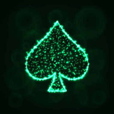 Kart illüstrasyon simge, ışıklar siluet koyu arka plan üzerinde uygun. Parlayan çizgileri ve noktaları. Kart vektör çizim uygun. Maça işareti.