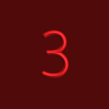 Kırmızı renk ışık 3 sayı, pürüzsüz gölge ile 3d çizgi