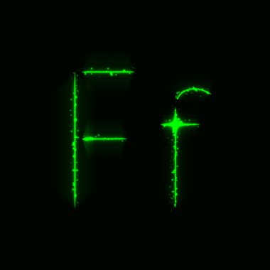 Koyu arka plan üzerinde ışıkların yeşil alfabe F harfleri