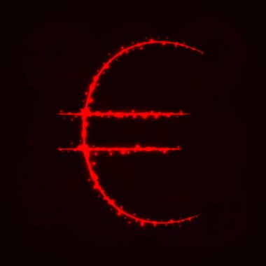 Euro para birimi işareti illüstrasyon simge, koyu arka plan üzerinde ışıklar siluet. Parlayan çizgileri ve noktaları