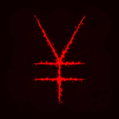  Yen para birimi işareti illüstrasyon simge, koyu arka plan üzerinde ışıklar siluet. Parlayan çizgileri ve noktaları