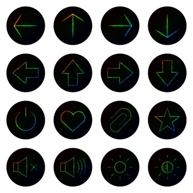 Degrade neon web simgeler veya düğmeleri beyaz arka plan üzerinde kümesi. Vektör çizim