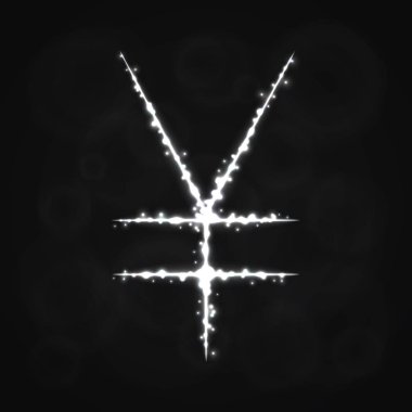  Yen para birimi işareti illüstrasyon simge, koyu arka plan üzerinde ışıklar siluet. Parlayan çizgileri ve noktaları