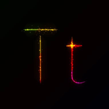 Koyu arka plan üzerinde ışıkların degrade alfabe T mektupları