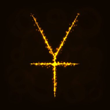  Yen para birimi işareti illüstrasyon simge, koyu arka plan üzerinde ışıklar siluet. Parlayan çizgileri ve noktaları