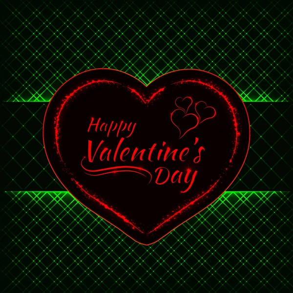 Felice San Valentino Green Lights Card Cuore Rosso Testo Luci — Vettoriale Stock