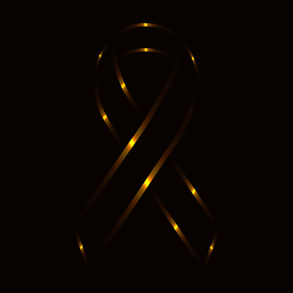 Ribbon silhouette of gold lights on dark background