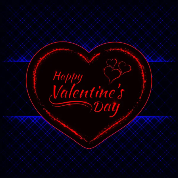 Happy Valentines Day Blue Lights Card Red Heart Text Lights — Stock Vector