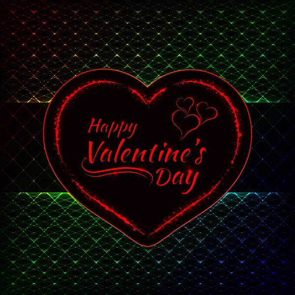 幸せなバレンタインデー グラデーション ライトが暗い背景にカード 赤い心とテキスト ライト デザイン — ストックベクタ