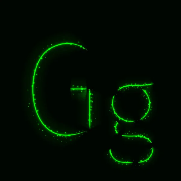 绿色字母 在黑暗的背景的光的字母 — 图库矢量图片