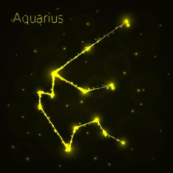 Aquarius Ábra Ikon Sárga Fények Sziluettje Sötét Háttér Előtt Izzó — Stock Vector