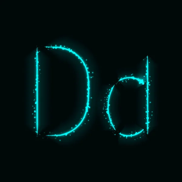 Alfabeto Cyan Letras Luces Sobre Fondo Oscuro — Vector de stock