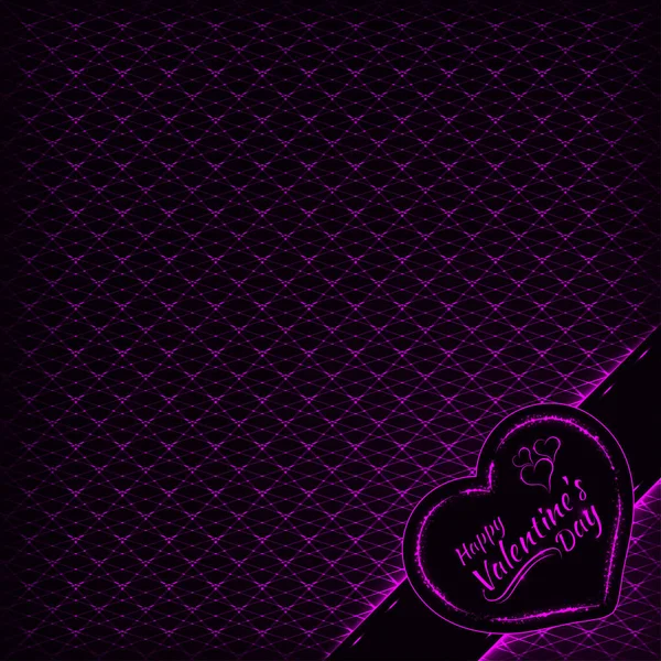 幸せなバレンタインデー ピンク暗い背景のカード 心およびテキストのライト デザインが点灯します — ストックベクタ