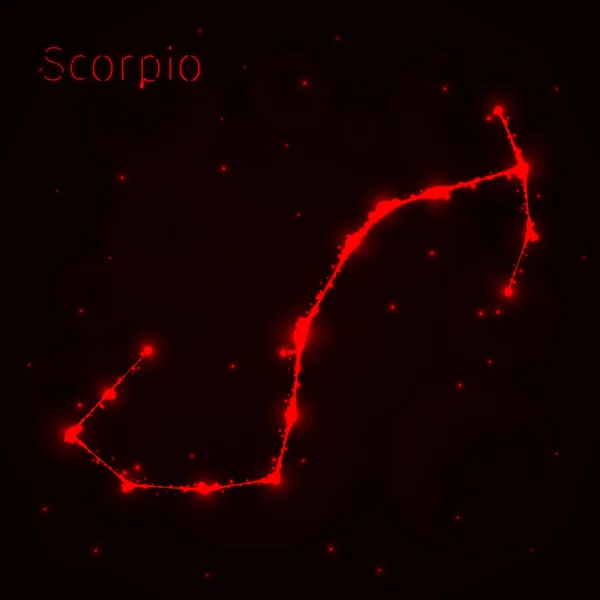 Scorpio Icono Ilustración Luces Rojas Silueta Sobre Fondo Oscuro Líneas — Archivo Imágenes Vectoriales