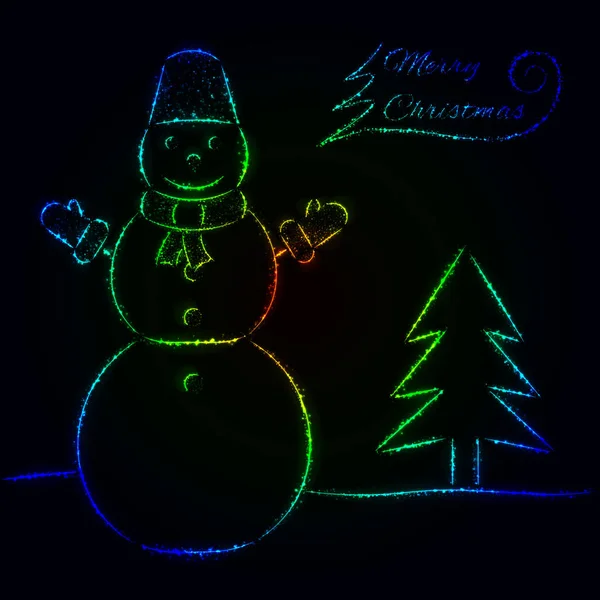 Joyeux Noël Carte Lumière Dégradée Avec Bonhomme Neige — Image vectorielle