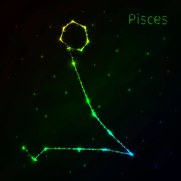 Pisces Icono Ilustración Luces Degradadas Silueta Sobre Fondo Oscuro Líneas — Vector de stock