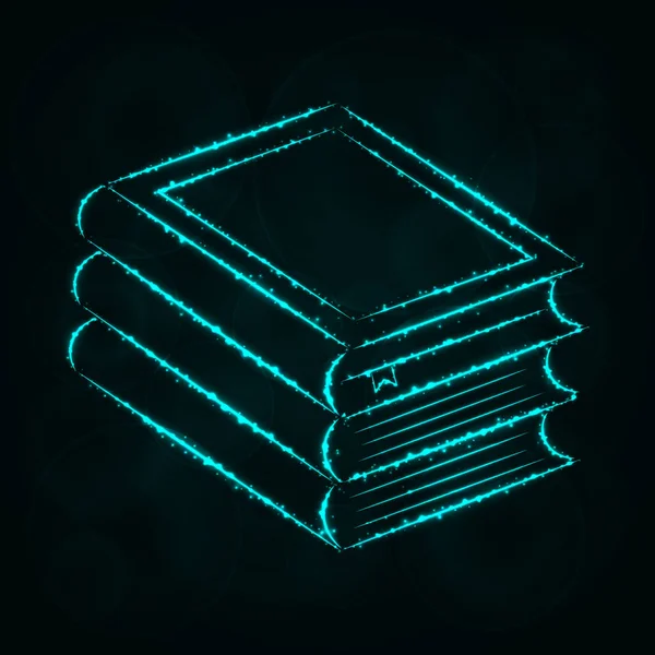 Icono Ilustración Libros Silueta Luces Color Cian Sobre Fondo Oscuro — Vector de stock